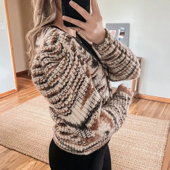 Ulla Johnson Greta Marled Alpaca Puff Sleeve Knit Striped Cardigan Sweater Small - Picture 3 of 14